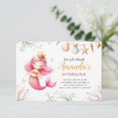 Mermaid watercolor Birthday Invitation Kaart (Staand voorkant)