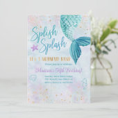Mermaid Watercolor Birthday Party Any Age Invite Kaart (Staand voorkant)