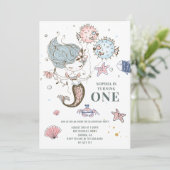 Mermaid Waterverf 1e Birthday Party Invitation Kaart (Staand voorkant)