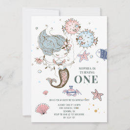 Mermaid Waterverf 1e Birthday Party Invitation Kaart