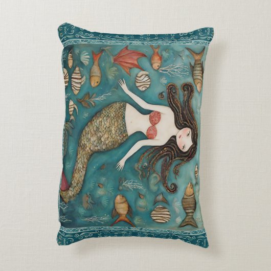 Mermaid Waterverf Accent Kussen (Achterkant (Verticaal))