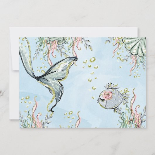 Mermaid Waterverf Baby shower Uitnodiging (Achterkant)