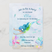 Mermaid Waterverf Birthday Party Kaart (Voorkant / Achterkant)