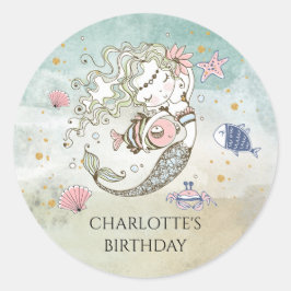 Mermaid Waterverf Birthday Sticker