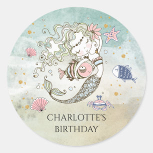 Mermaid Waterverf Birthday Sticker