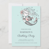 Mermaid Waterverf Birthday Uitnodiging (Voorkant)