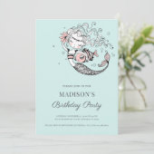 Mermaid Waterverf Birthday Uitnodiging (Staand voorkant)