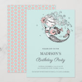 Mermaid Waterverf Birthday Uitnodiging (Voorkant / Achterkant)