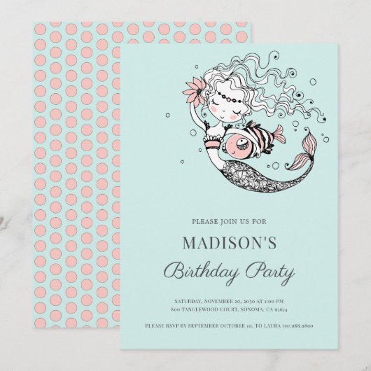 Mermaid Waterverf Birthday Uitnodiging (Voorkant / Achterkant)