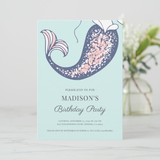 Mermaid Waterverf Birthday Uitnodiging (Staand voorkant)