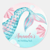 Mermaid waterverf Birthday Uitnodiging Ronde Sticker (Voorkant)