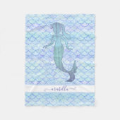 Mermaid Waterverf Blue Fish Scale Pattern Name Fleece Deken (Voorkant)