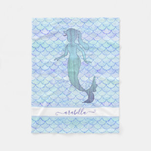 Mermaid Waterverf Blue Fish Scale Pattern Name Fleece Deken