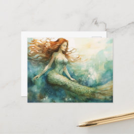 Mermaid Waterverf Briefkaart