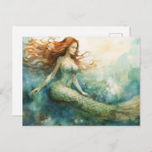 Mermaid Waterverf Briefkaart (Voorkant / Achterkant)