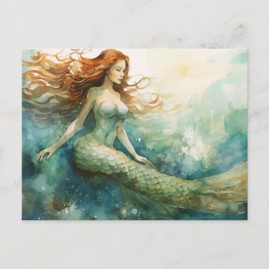 Mermaid Waterverf Briefkaart (Voorkant)