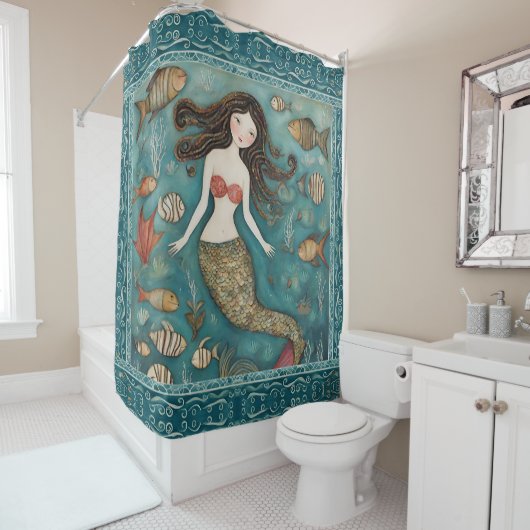 Mermaid Waterverf Douchegordijn (In situ)