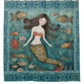 Mermaid Waterverf Douchegordijn (Voorkant)