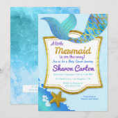 Mermaid Waterverf Gold Baby shower Invitation Kaart (Voorkant / Achterkant)
