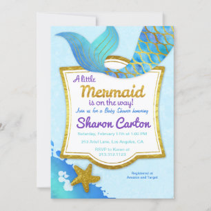 Mermaid Waterverf Gold Baby shower Invitation Kaart