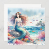 Mermaid waterverf Invitation Kaart (Voorkant / Achterkant)