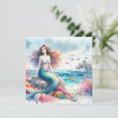 Mermaid waterverf Invitation Kaart (Staand voorkant)