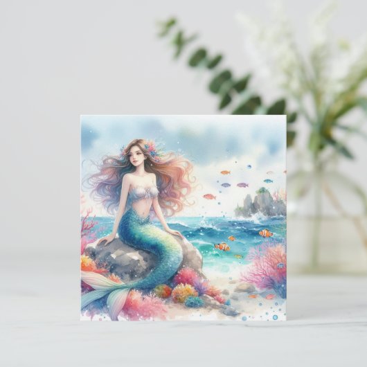 Mermaid waterverf Invitation Kaart (Staand voorkant)