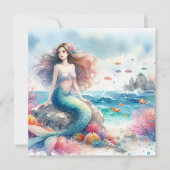 Mermaid waterverf Invitation Kaart (Voorkant)
