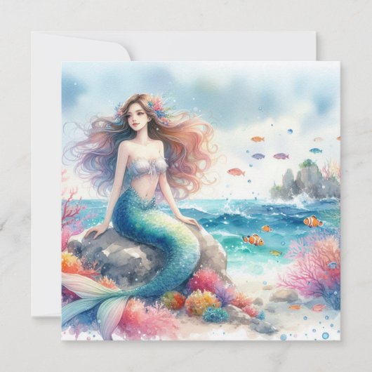 Mermaid waterverf Invitation Kaart (Voorkant)