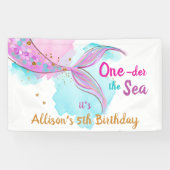 Mermaid Waterverf Pink Girl Birthday Backdrop Ban Spandoek (Horizontaal)