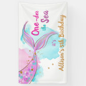 Mermaid Waterverf Pink Girl Birthday Backdrop Ban Spandoek (Verticaal)