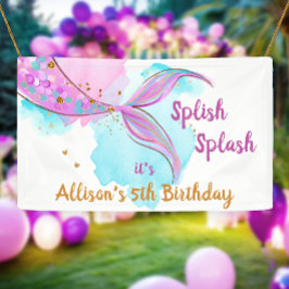 Mermaid Waterverf Pink Girl Birthday Backdrop Spandoek