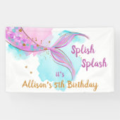 Mermaid Waterverf Pink Girl Birthday Backdrop Spandoek (Horizontaal)