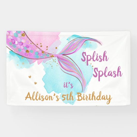 Mermaid Waterverf Pink Girl Birthday Backdrop Spandoek (Horizontaal)