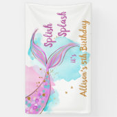 Mermaid Waterverf Pink Girl Birthday Backdrop Spandoek (Verticaal)