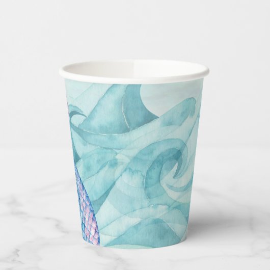 Mermaid waterverf roze paars blauw verjaardagsfees papieren bekers (Links)