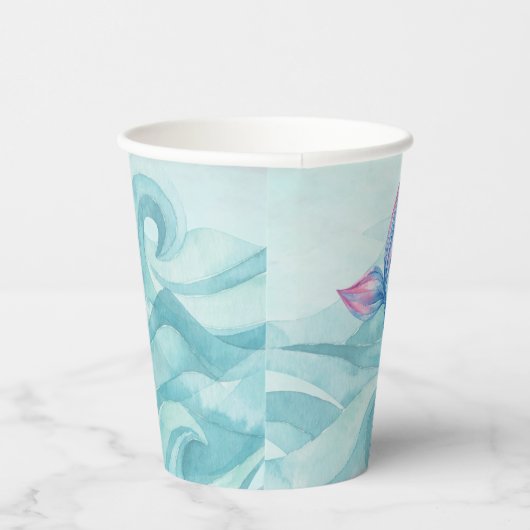 Mermaid waterverf roze paars blauw verjaardagsfees papieren bekers (Rechts)