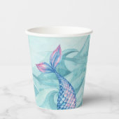 Mermaid waterverf roze paars blauw verjaardagsfees papieren bekers (Voorkant)