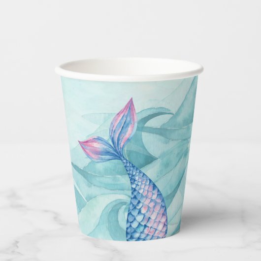 Mermaid waterverf roze paars blauw verjaardagsfees papieren bekers (Voorkant)