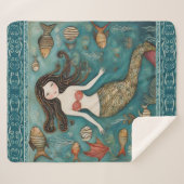 Mermaid Waterverf Sherpa Deken (Voorkant (horizontaal))
