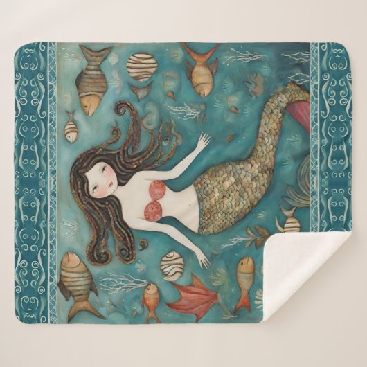 Mermaid Waterverf Sherpa Deken (Voorkant (horizontaal))