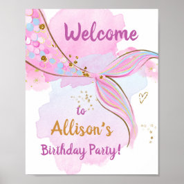 Mermaid Waterverf Tail roze Girl Birthday Welkom Poster