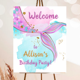 Mermaid Waterverf Tail roze Girl Birthday Welkom Poster