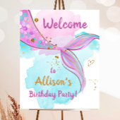 Mermaid Waterverf Tail roze Girl Birthday Welkom Poster