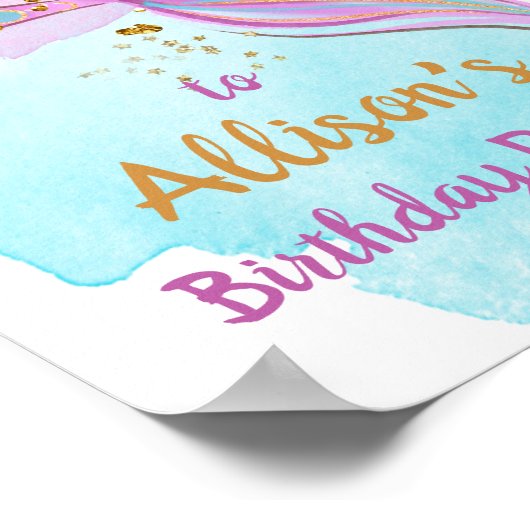 Mermaid Waterverf Tail roze Girl Birthday Welkom Poster (Hoek)