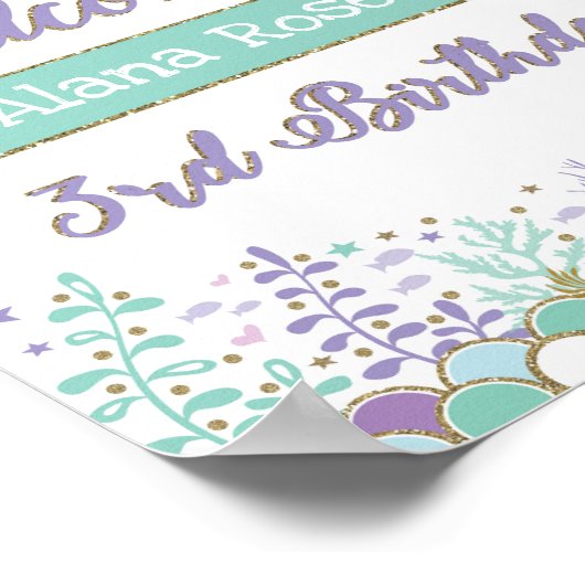 Mermaid Welcome Poster 3rd Birthday Pool Party (Hoek)