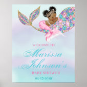 Mermaid Welcome Sign Baby shower Afro-Amerikaans Poster (Voorkant)