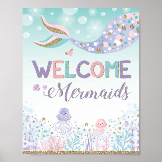 Mermaid Welcome Sign Birthday Decor under Zee Poster (Voorkant)
