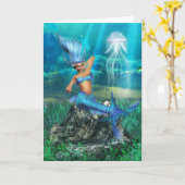 Mermaid Wenskaart Kaart (Gele Bloem)