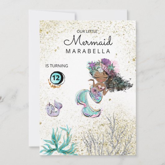 *~* Mermaid Whale Black Hair Birthday Invitation Kaart (Voorkant)